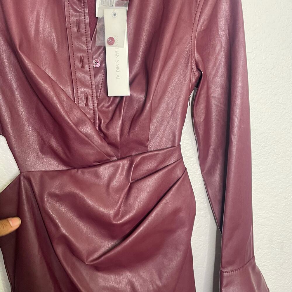 Jonathan Simkhai Burgundy Leather Midi Dress - Picture 16 of 16